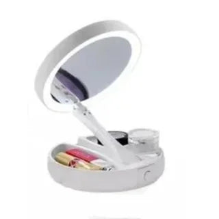 Espelho BellaLux™ – Dupla Face 10x com LED e Organizador