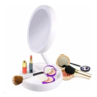 Espelho BellaLux™ – Dupla Face 10x com LED e Organizador