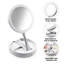 Espelho BellaLux™ – Dupla Face 10x com LED e Organizador